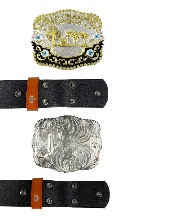 TOPACC 3D Rectangle Western Cowboy Horse Prayer Cross 'world champion cowboy'Belt Buckle - Gifts for You 'n Me