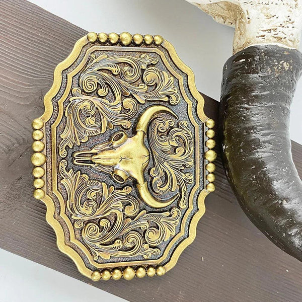 TOPACC Western Copper Longhorn Bull Cow Pattern Belt Buckle - Gifts for You 'n Me