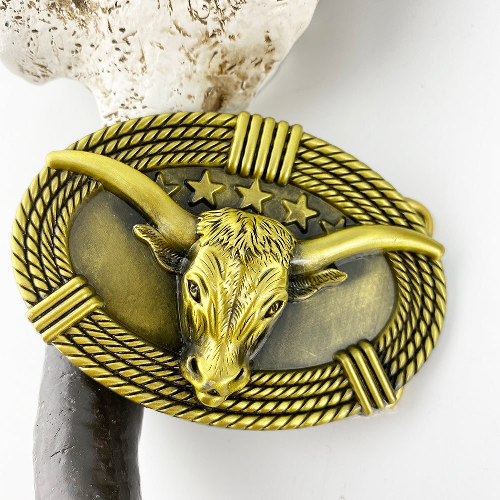 TOPACC Western Cute Longhorn Belt Buckle Copper/Bronze