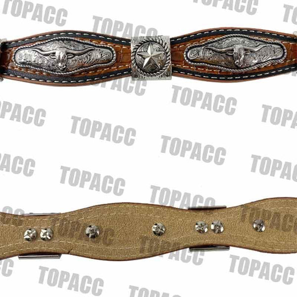 TOPACC Western Super Concho Silver Longhorn Cow Bull Brown Country Belts Genuine Leather - Gifts for You 'n Me