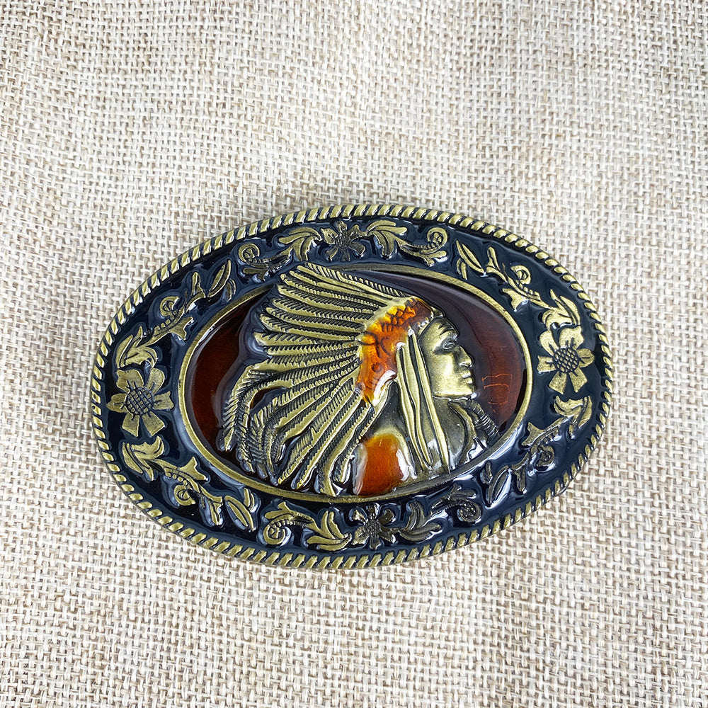 TOPACC Indians Bronze drip oil Belt Buckle