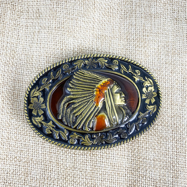 TOPACC Indians Bronze drip oil Belt Buckle