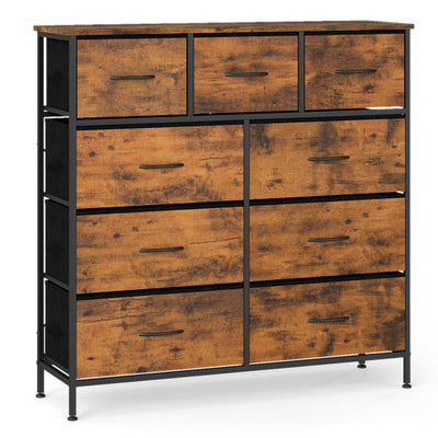 9-Drawer Fabric Dresser with Wooden Top for Bedroom-Rustic Brown
