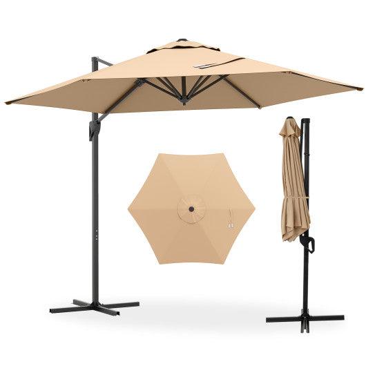 9 FT Cantilever Patio Umbrella with Vented Top and Sun-Protective Canopy-Beige