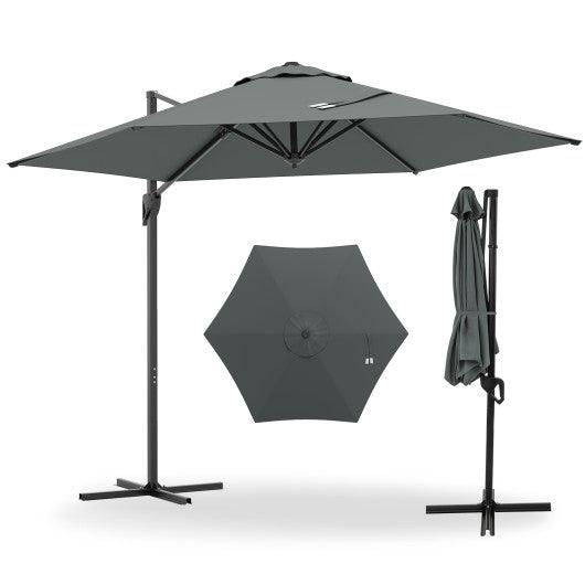 9 FT Cantilever Patio Umbrella with Vented Top and Sun-Protective Canopy-Gray