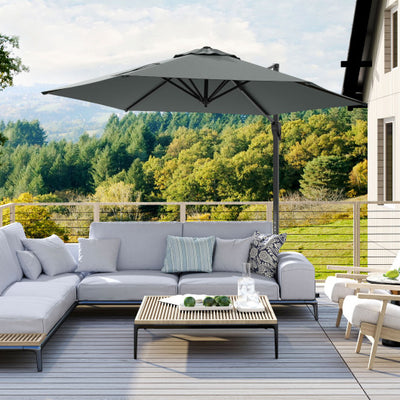 9 FT Cantilever Patio Umbrella with Vented Top and Sun-Protective Canopy-Gray