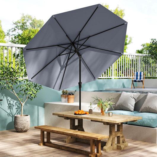9 FT Outdoor Market Patio Table Umbrella Push Button Tilt Crank Lift-gray