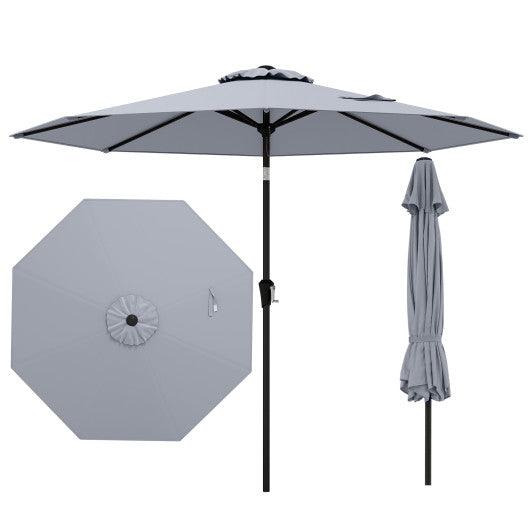 9 FT Outdoor Market Patio Table Umbrella Push Button Tilt Crank Lift-gray