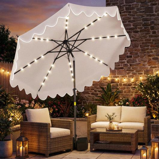 9 FT Outdoor Patio Umbrella with Solar LED Lights and Weighted Base-Beige