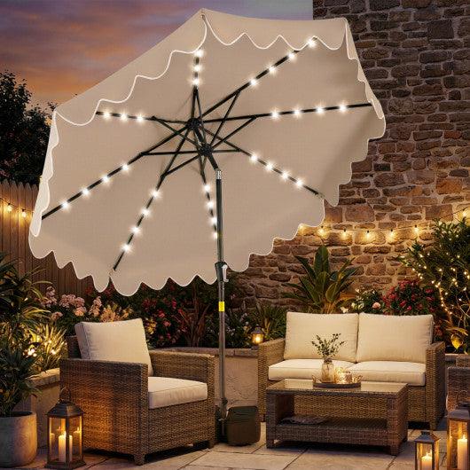 9 FT Outdoor Patio Umbrella with Solar LED Lights and Weighted Base-Brown