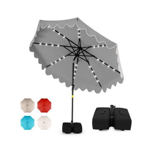 9 FT Outdoor Patio Umbrella with Solar LED Lights and Weighted Base-Gray