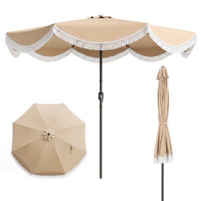 9 FT Outdoor Tassel Umbrella with Push Button Tilt-White