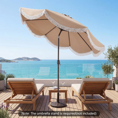 9 FT Outdoor Tassel Umbrella with Push Button Tilt-White