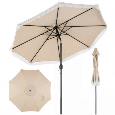 9 FT Patio Umbrella with Sun-Protective Canopy for Patio Garden Pool-Beige