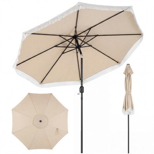 9 FT Patio Umbrella with Sun-Protective Canopy for Patio Garden Pool-Beige