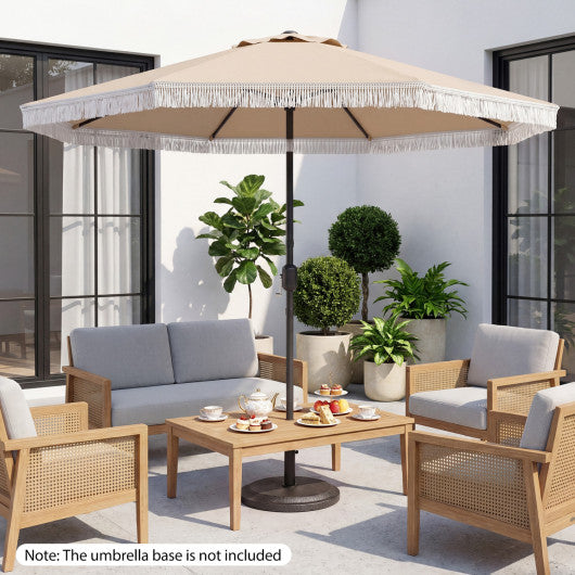 9 FT Patio Umbrella with Sun-Protective Canopy for Patio Garden Pool-Beige
