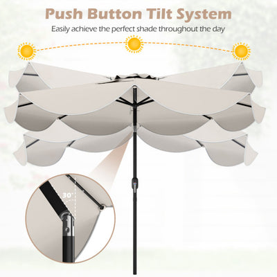 9 FT Scalloped Solar Patio Umbrella Market Table Umbrella with 24 LED Lights-Beige