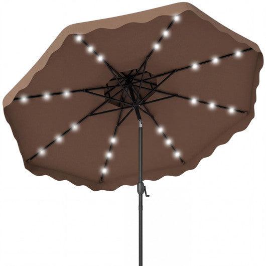 9 FT Solar LED Patio Umbrella Push-Button Tilt and Crank 24 LED Lights and 8 Ribs-Brown