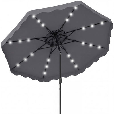 9 FT Solar LED Patio Umbrella Push-Button Tilt and Crank 24 LED Lights and 8 Ribs-Gray