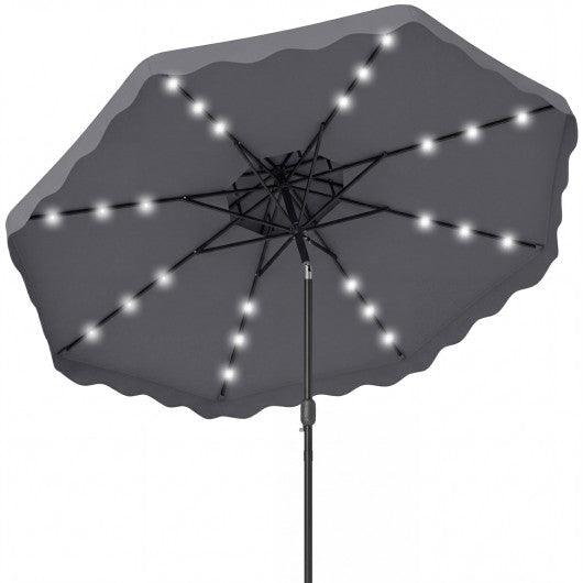 9 FT Solar LED Patio Umbrella Push-Button Tilt and Crank 24 LED Lights and 8 Ribs-Gray