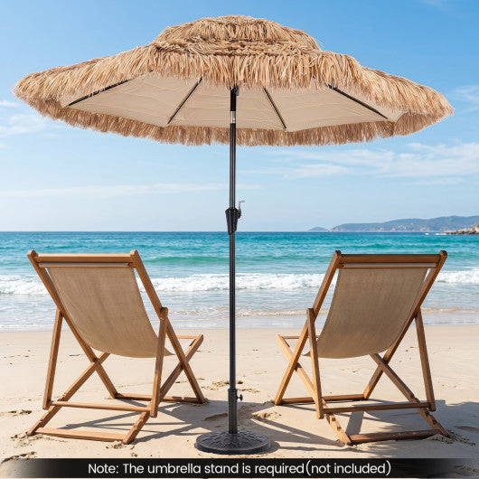 9 FT Solar Thatched Tiki Umbrella with 96 Multi-colored Flowing Lights and 12 Modes-Beige