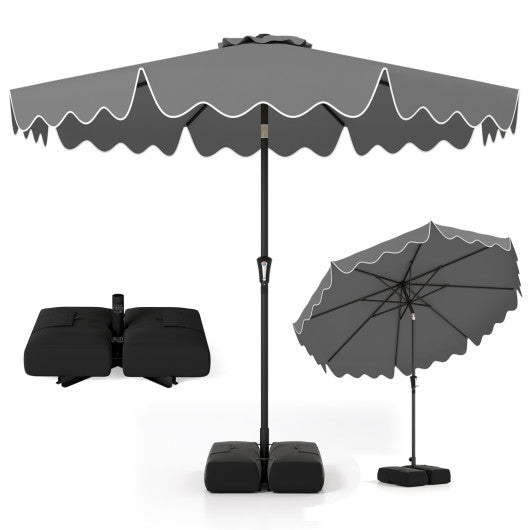 9 Feet Patio Umbrella with Weighted Base and Sandbags-Gray