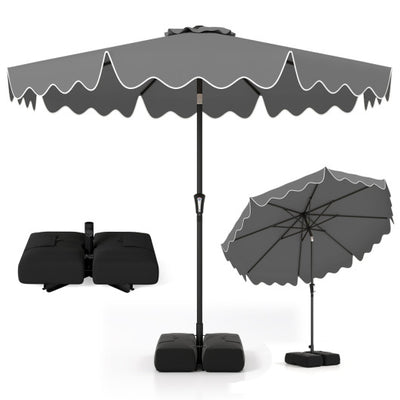 9 Feet Patio Umbrella with Weighted Base and Sandbags-Gray