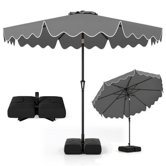 9 Feet Patio Umbrella with Weighted Base and Sandbags-Gray