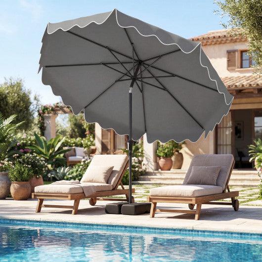 9 Feet Patio Umbrella with Weighted Base and Sandbags-Gray