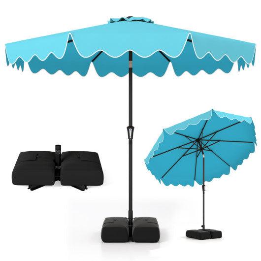 9 Feet Patio Umbrella with Weighted Base and Sandbags-Turquoise