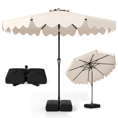 9 Feet Patio Umbrella with Weighted Base and Sandbags-Beige