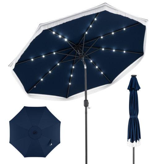 9 Feet Solar Patio Umbrella with 24 LED Lights for Yard-Navy