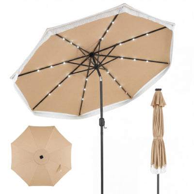 9 Feet Solar Patio Umbrella with 24 LED Lights for Yard-Beige