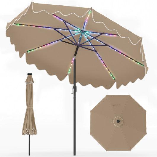 9 Feet Solar Patio Umbrella with Color-Changing LED Lights-Brown