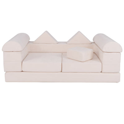 9-Piece Climb and Crawl Foam and Floor Playset with Breathable Suede Fabric-Beige