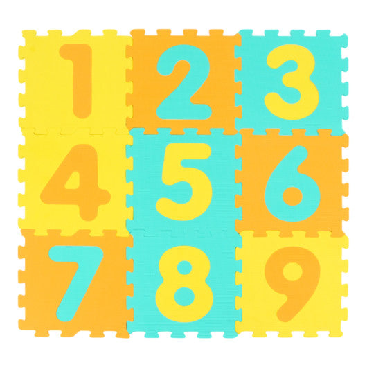 9 Pieces Interlocking Foam Puzzle Floor Mat with 3 Marker Discs-Yellow