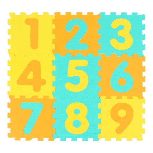 9 Pieces Interlocking Foam Puzzle Floor Mat with 3 Marker Discs-Yellow