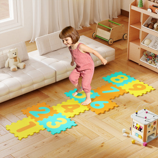 9 Pieces Interlocking Foam Puzzle Floor Mat with 3 Marker Discs-Yellow