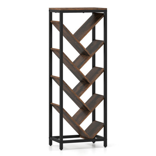 9-Tier Freestanding Bookcase for Hardcover Books-Rustic Brown