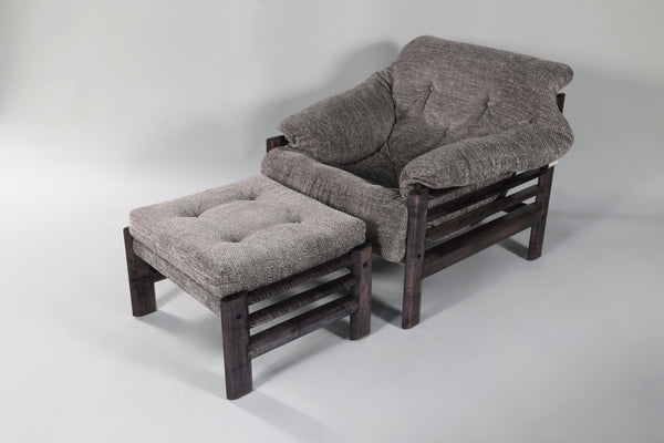 Chair & Ottoman – Taye with Tiger Maple Arms (Grey)