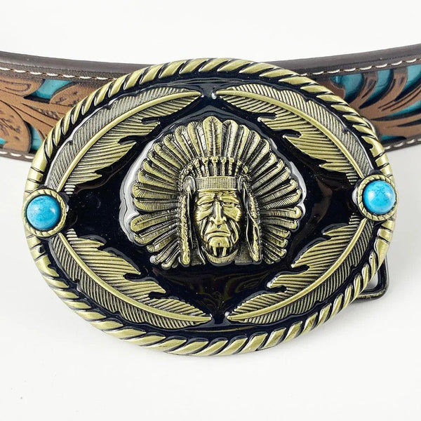 TOPACC Western Turquoise Belts - Indians Belt Buckle Copper/Bronze - Gifts for You 'n Me