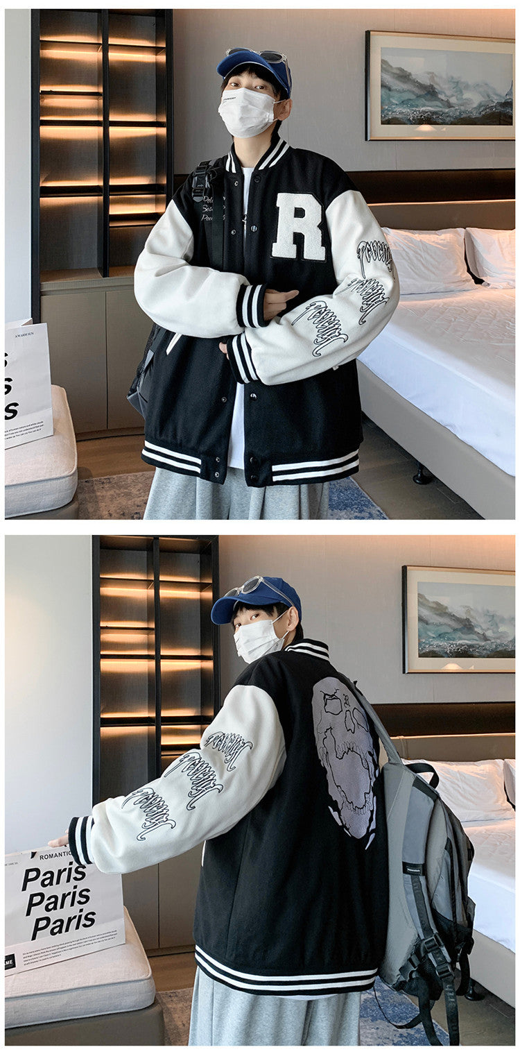 New Elegance Spring Autumn Coat Baseball Bomber Jacket Loose Letter R Men Women Couples Tops Plus Size Jackets Streetwear
