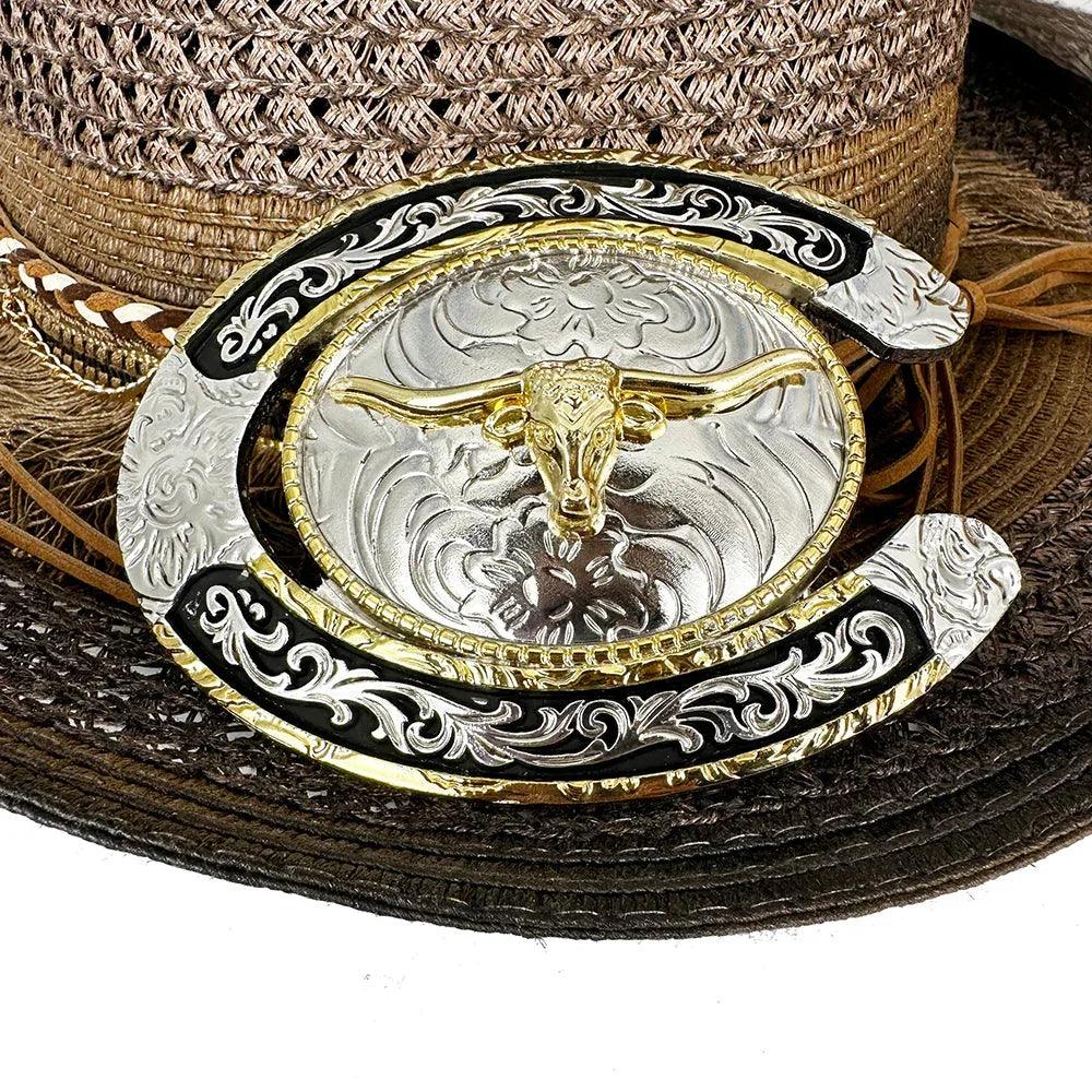 TOPACC Two Tone Horseshoe Longhorn Bull Buckle - Gifts for You 'n Me