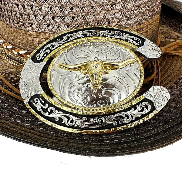 TOPACC Two Tone Horseshoe Longhorn Bull Buckle - Gifts for You 'n Me