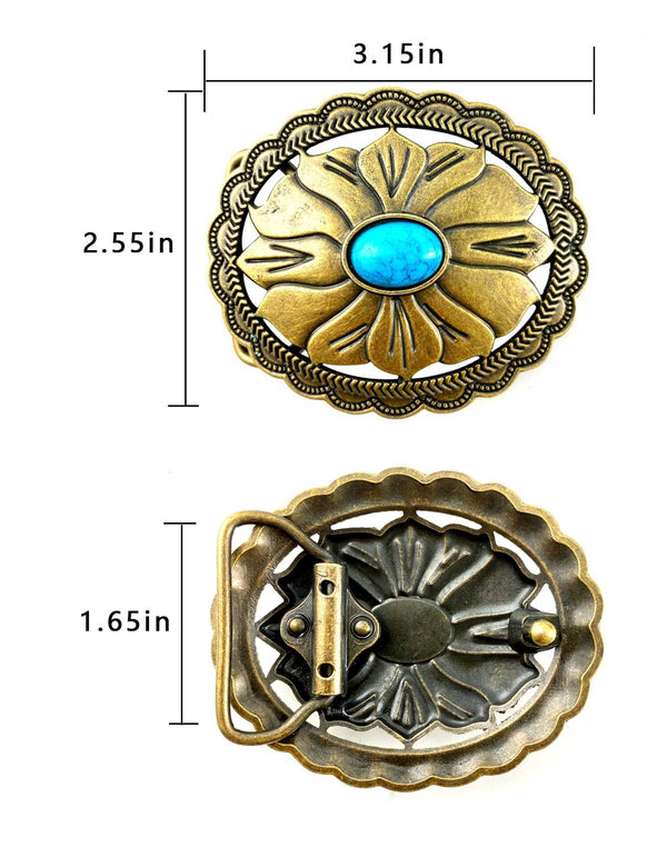TOPACC Western Turquoise Flower Pattern Cowboy Cowgirl Belt Buckle Copper/Bronze