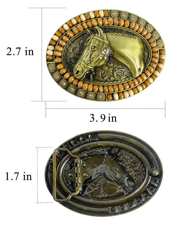 TOPACC Western Oval Wood Beads Horse Belt Buckle - Gifts for You 'n Me