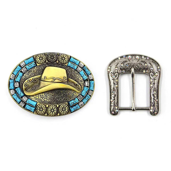 TOPACC Western Turquoise Belts - Cowboy Hat Belt Buckle Copper/Bronze - Gifts for You 'n Me