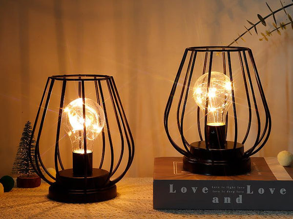 7'' Tall Metal Lamp Mini Cage Shape Cordless Table Battery Lanterns(Set of 2)