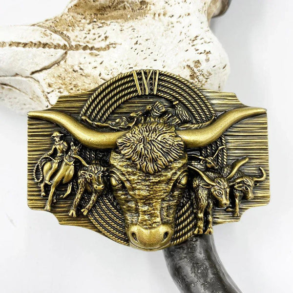 TOPACC Western Longhorn Cow Belt Buckle Horseback Riding Copper/Bronze - Gifts for You 'n Me