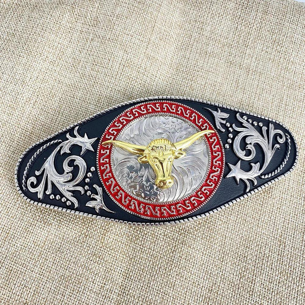TOPACC Norse Viking Punk Rodeo Longhorn Bull Engraved Flower Belt Buckle - Gifts for You 'n Me
